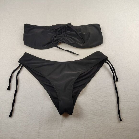 Black Strapless Cinched Strapless Bikini Sz Large - Picture 1 of 10